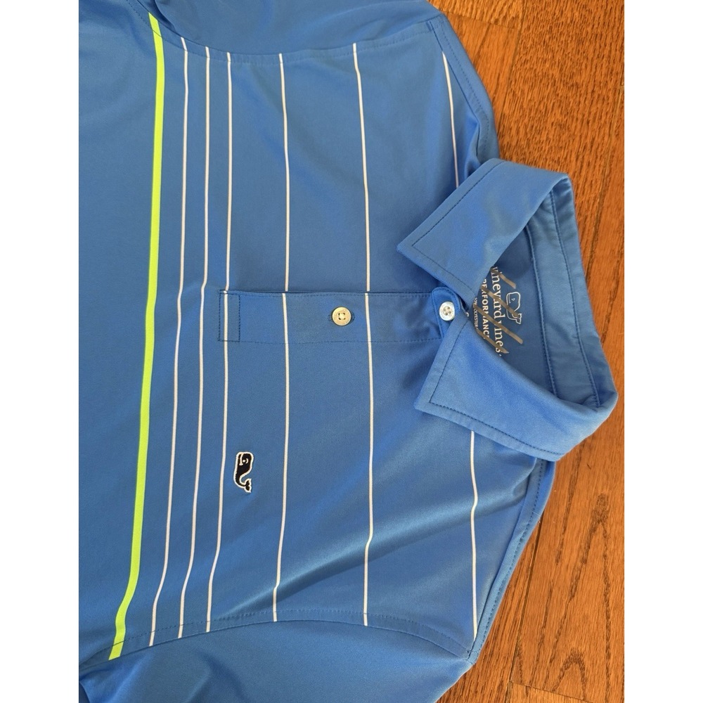 Vineyard Vines Performance Polo Golf Shirt Blue Striped Whale Logo Men's XS